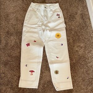 Women’s Pacsun Carpenter jeans cream embroidered designs butterfly flowers sz 26